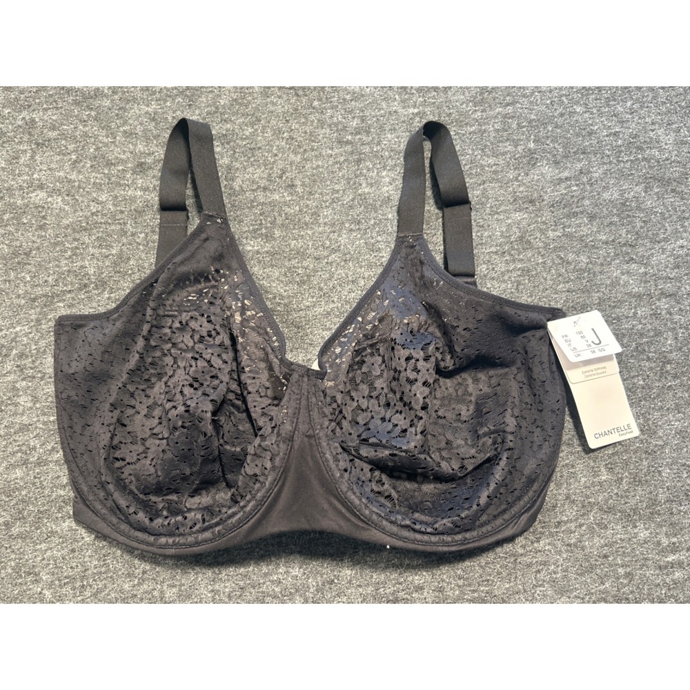 Chantelle Norah Underwire Bra Women 38J Black Floral Lace Super Soft Unlined